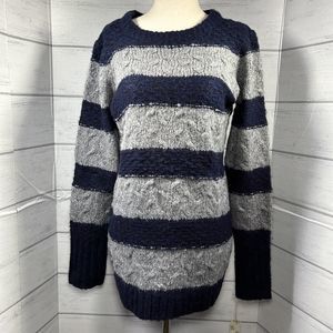 Anthropologie Kaisely Women's Striped Pullover Sweater Wool Blue Gray Size Small